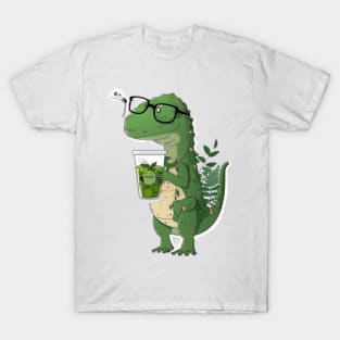 Green T-rex drinking tea Illustration T-Shirt